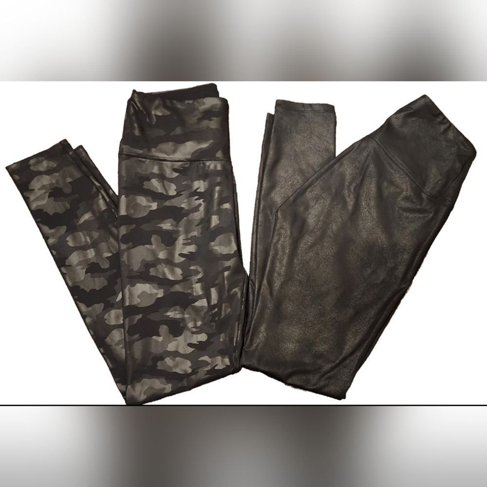2 Pair Simply Vera Wang High Rise Faux Leather Shaping Leggings Small LIKE NEW
